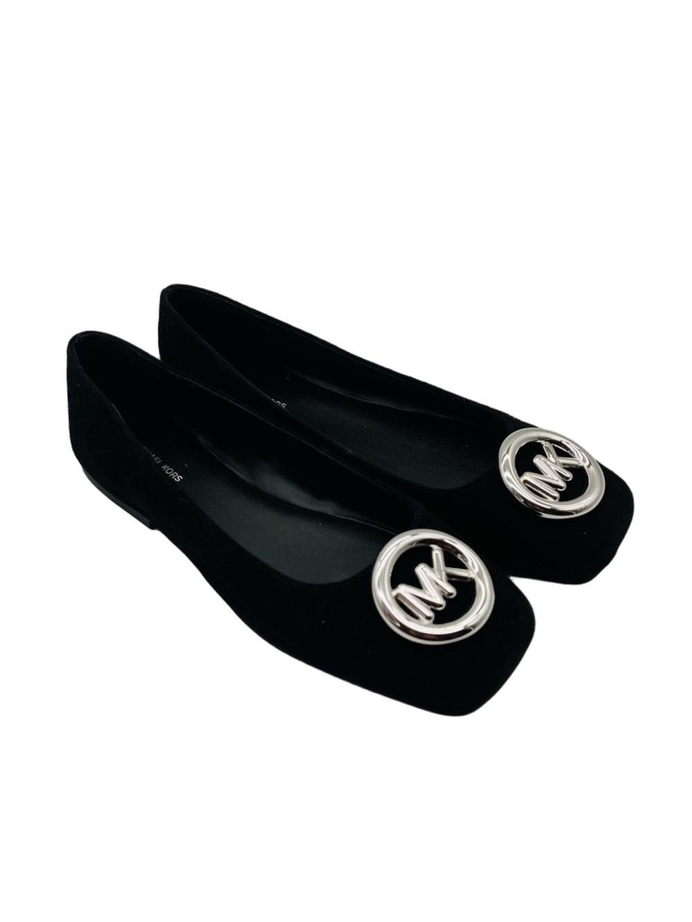 Michael Kors Black Fulton Flex Ballet Suede Flats Silver Logo Size 9 SlipOn